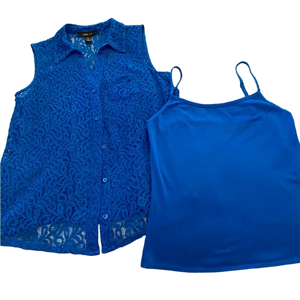 Style & Co Blue Lace Top with matching camisole Size S